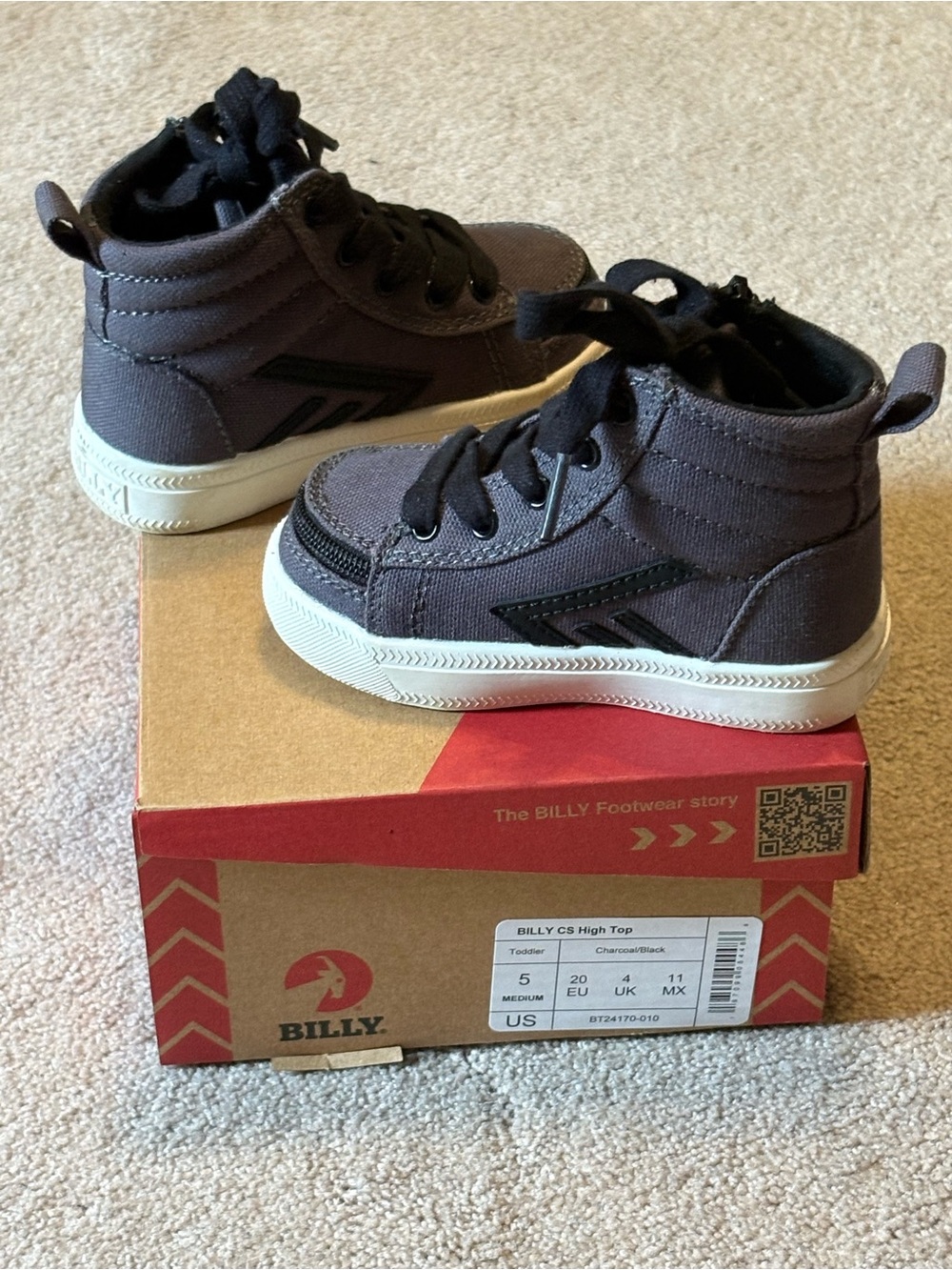 BILLY Kids' Charcoal High-Top Sneakers